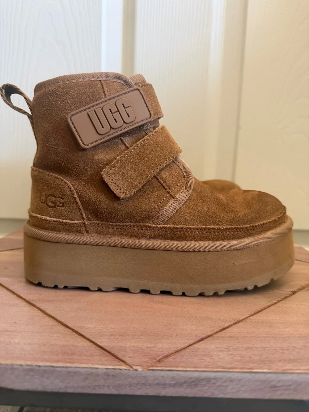 UGG Kids Chestnut Brown Suede Velcro Platform Boot